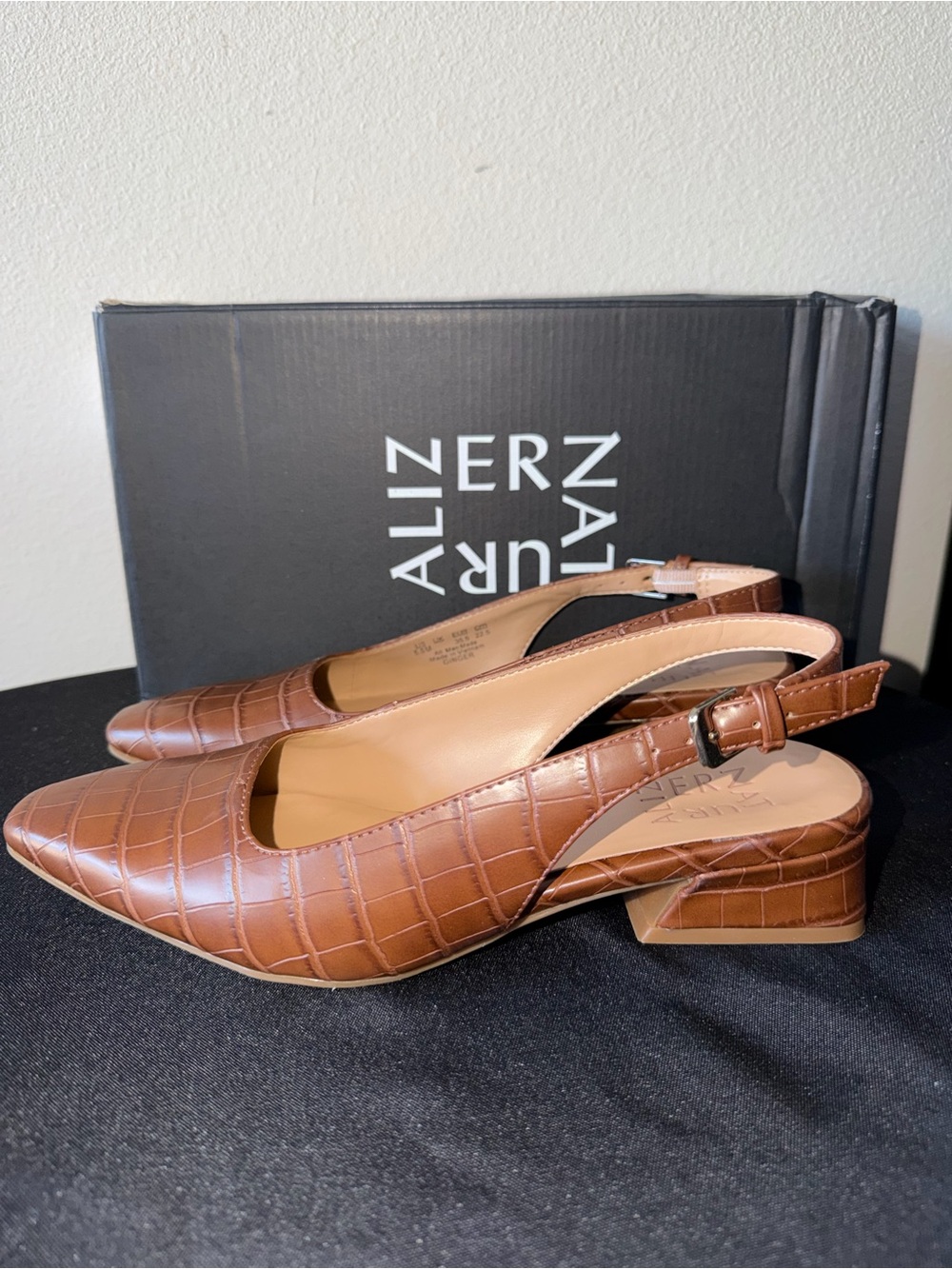 Naturalizer Croc-Embossed Slingback block heel flats